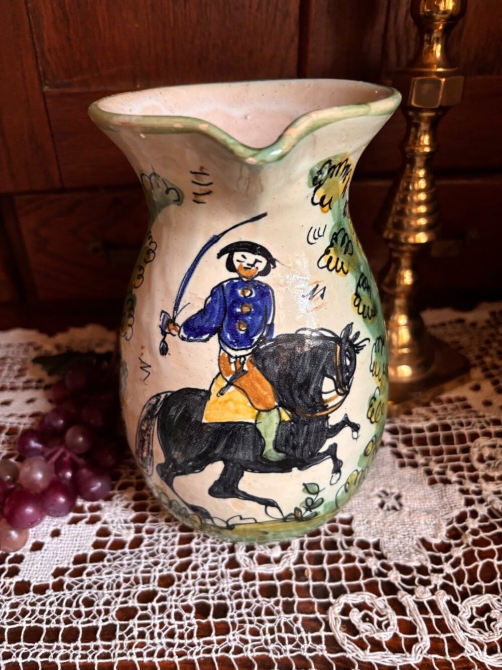 Hand-Painted Spanish Restaurante Botin Madrid Pitcher Santa Fe Puente Signed Dec - Picture 9 of 12